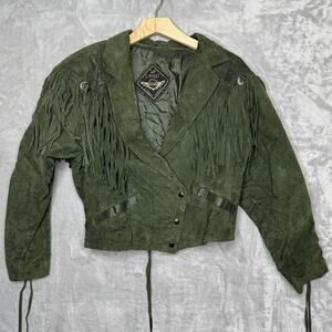 Vintage Cuir Classique IOU Jacket Womens Medium Green Suede Fringe Western 90s